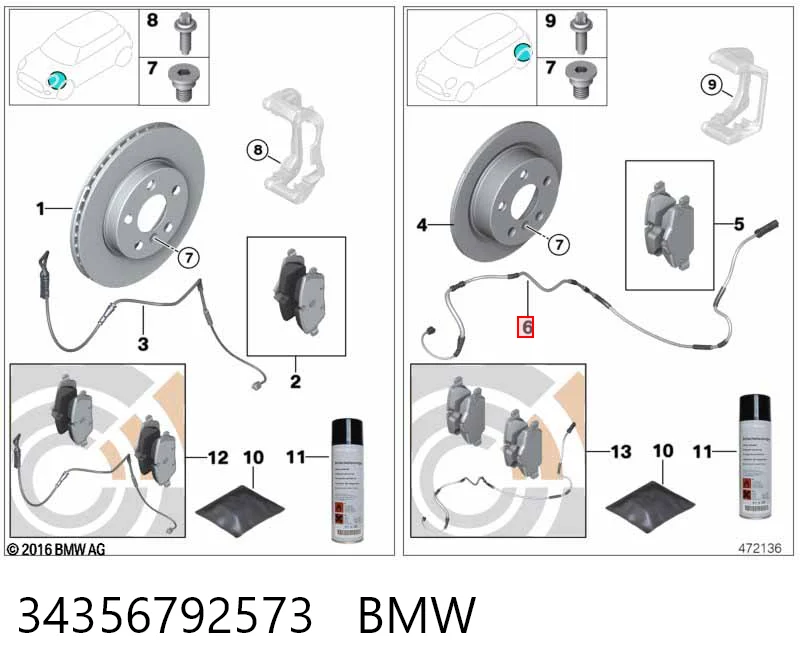 34356792573 BMW Sensor de desgaste de pastillas de freno trasero