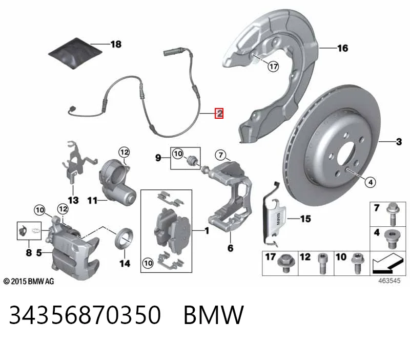 34356870350 BMW Sensor de desgaste de pastillas de freno trasero