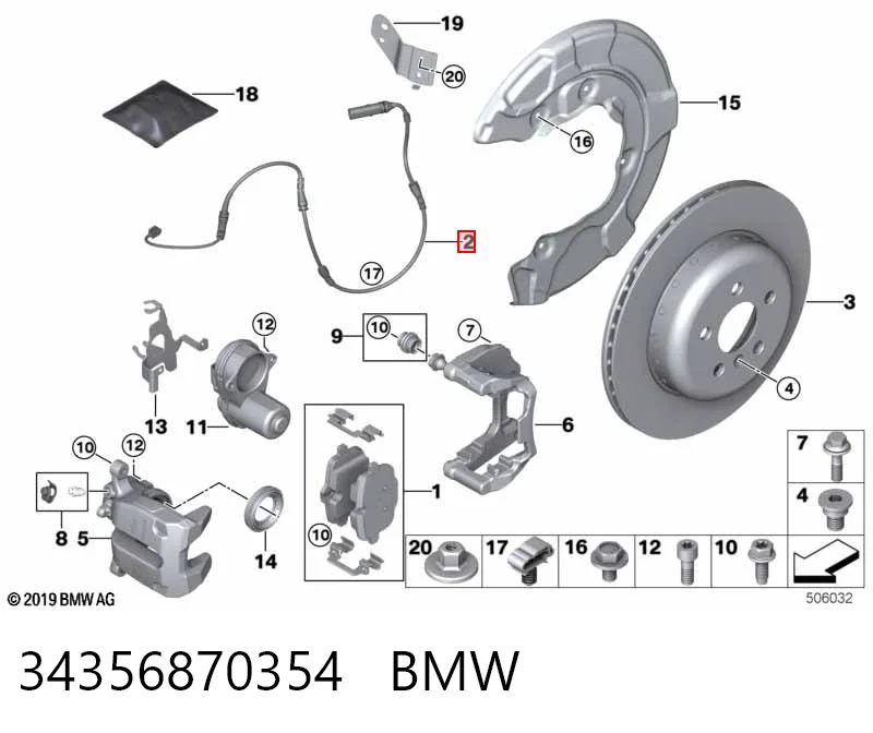 34356870354 BMW Sensor de desgaste de pastillas de freno trasero derecho