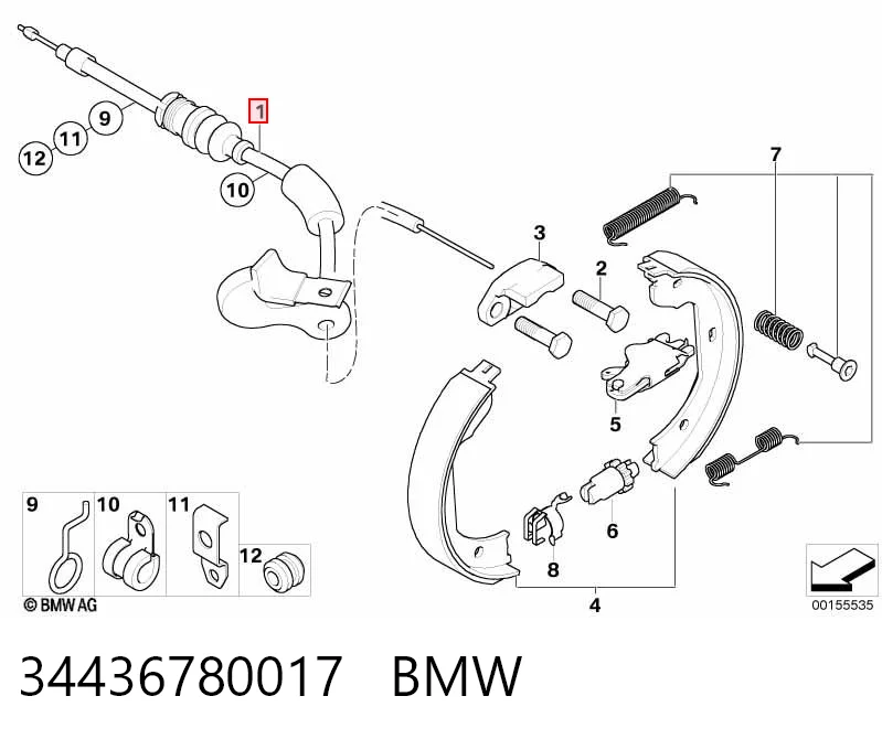 34436780017 BMW Cable de freno de mano trasero derecho