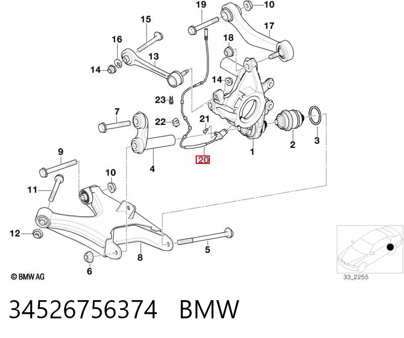 34526756374 BMW Sensor de freno, trasero