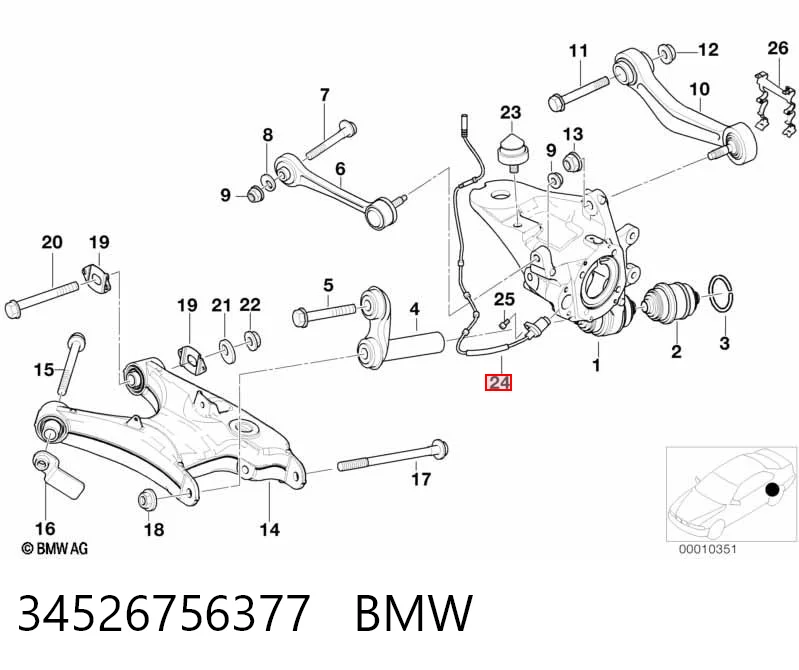 34526756377 BMW Sensor ABS, rueda trasera