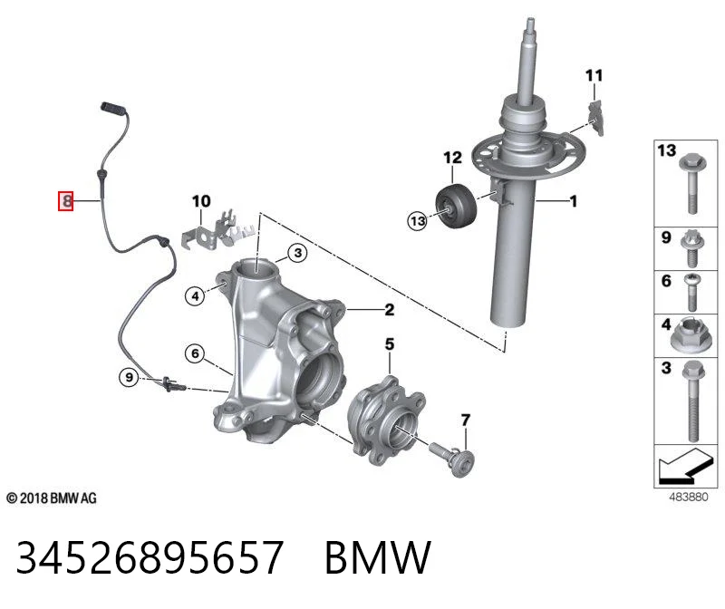 34526895657 BMW Sensor de rueda abs