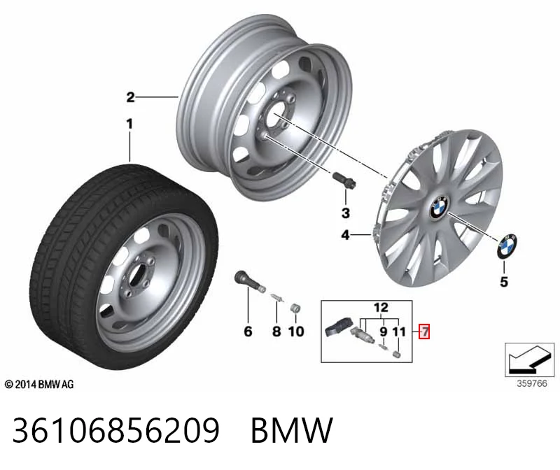 36106856209 BMW Sensor de presión de neumáticos (TPMS)