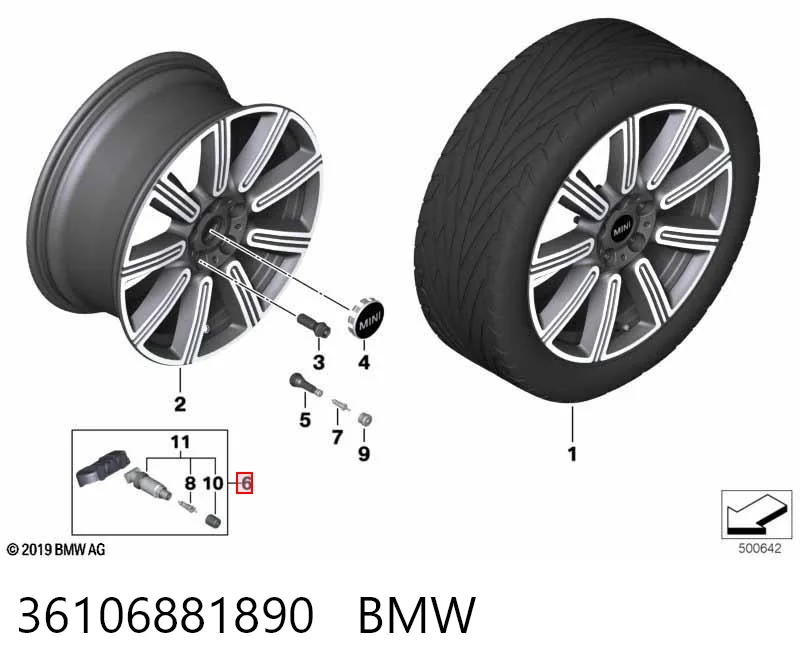 36106881890 BMW Sensor de presión de neumáticos (TPMS)