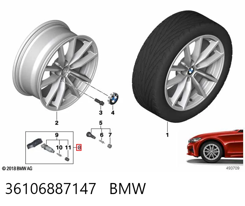36106887147 BMW Sensor de presión de neumáticos (TPMS)