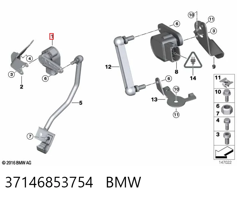 37146853754 BMW Sensor de nivel de carrocería delantero