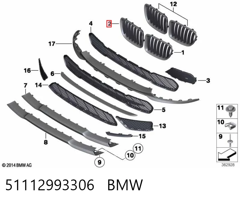 51112993306 BMW Rejilla derecha del radiador
