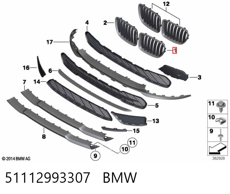 51112993307 BMW Parrilla izquierda del radiador