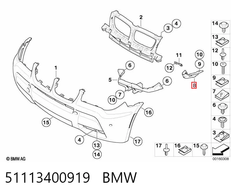 51113400919 BMW Soporte exterior izquierdo del parachoques delantero