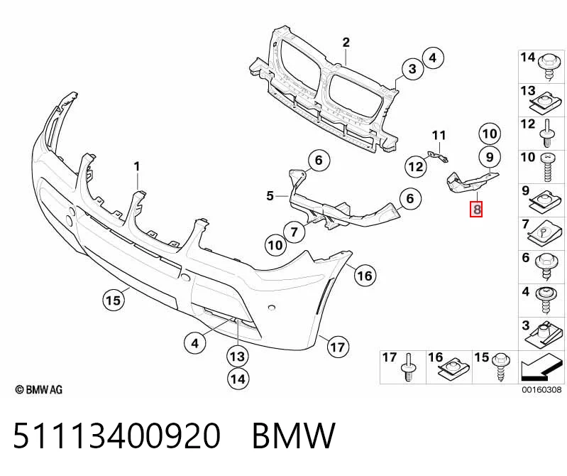 51113400920 BMW Soporte exterior derecho del parachoques delantero