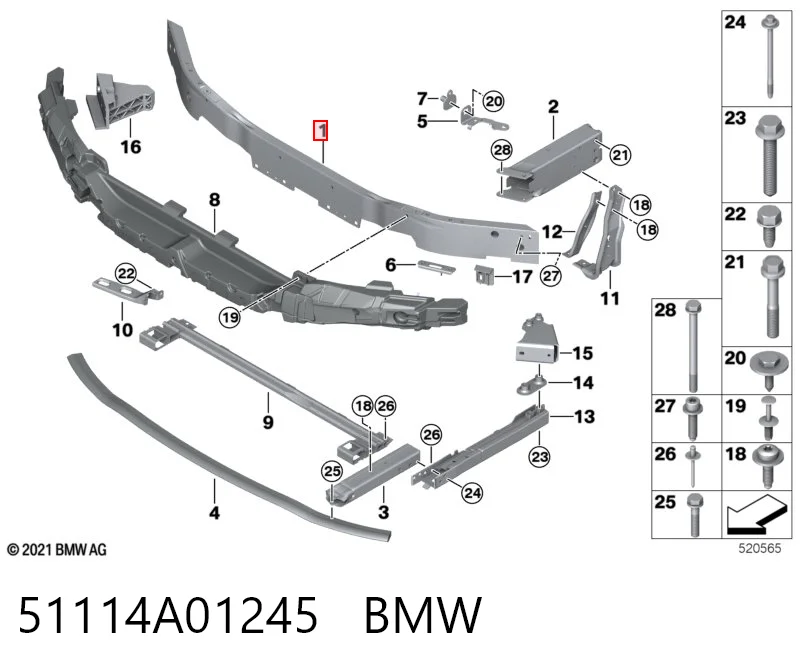 51114A01245 BMW Refuerzo parachoque delantero