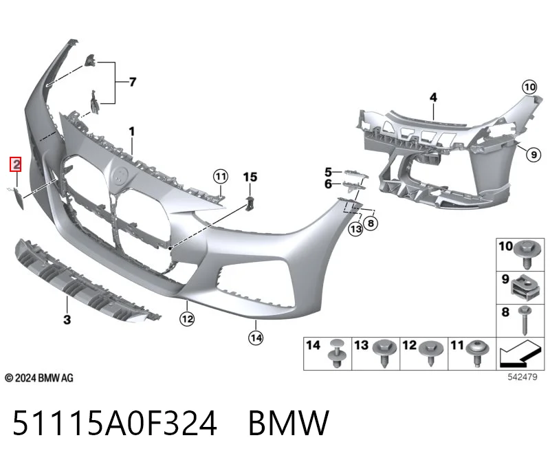 51115A0F324 BMW Cobertura de parachoques, enganche de remolque, delantera 