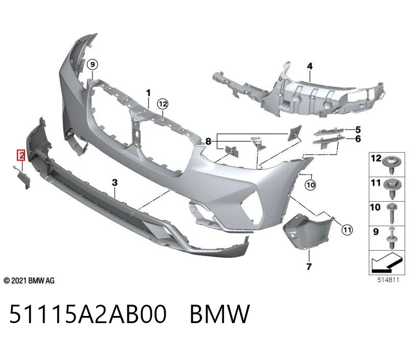 51115A2AB00 BMW Cobertura de parachoques, enganche de remolque, delantera 