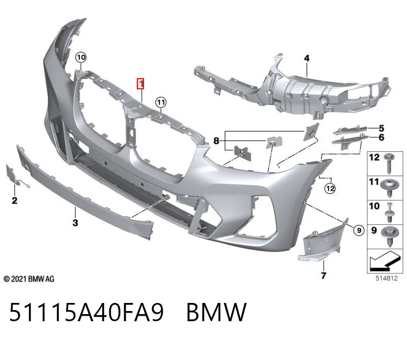 Parachoques delantero 51115A40FA9 BMW