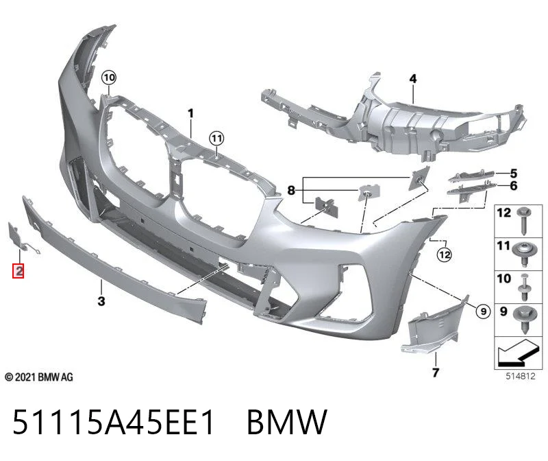 51115A45EE1 BMW Cobertura de parachoques, enganche de remolque, delantera 