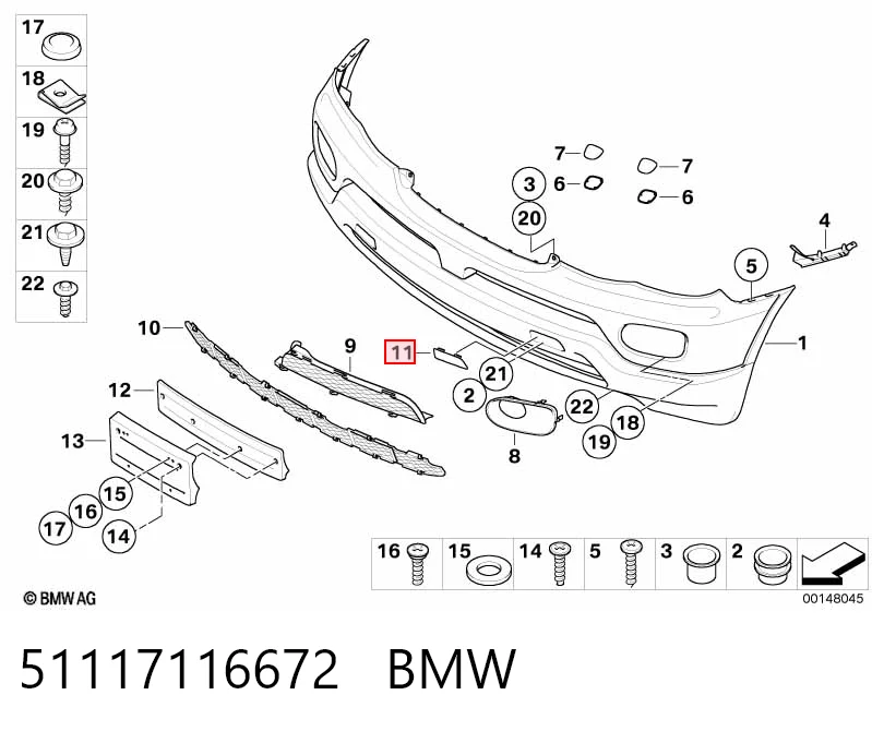 51117116672 BMW Tapa del gancho de remolque del parachoques delantero derecho