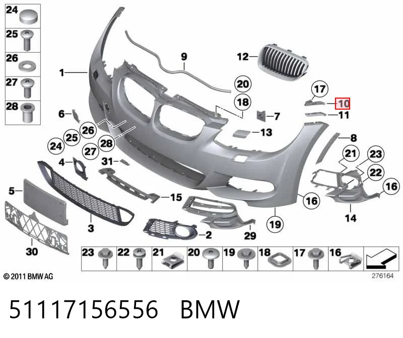 51117156556 BMW Guía derecha del parachoques delantero