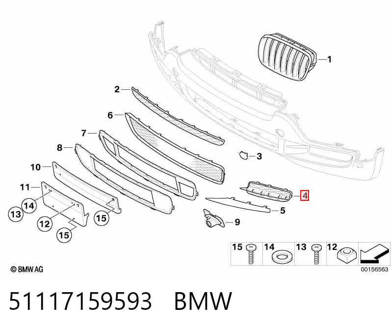 51117159593 BMW Rejilla izquierda del parachoques delantero