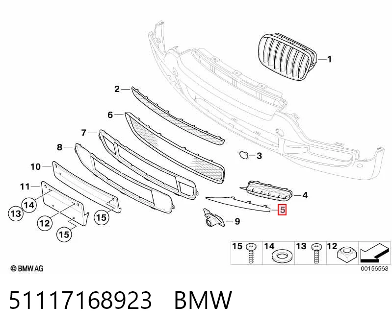 51117168923 BMW Moldura de rejilla de parachoques delantera izquierda