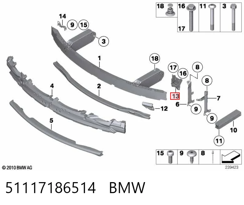 51117186514 BMW Soporte de parachoques delantero derecho