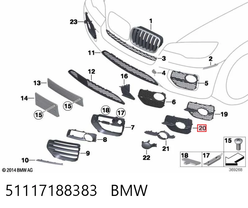 51117188383 BMW Rejilla izquierda del parachoques delantero