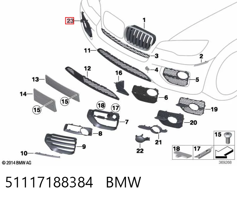 51117188384 BMW Rejilla derecha del parachoques delantero