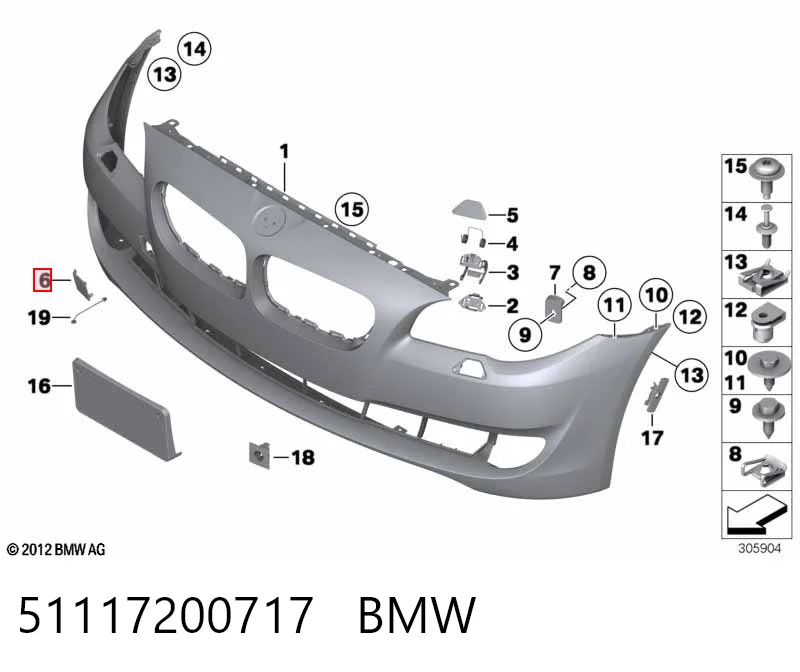 Cobertura de parachoques, enganche de remolque, delantera  para BMW 5  F10