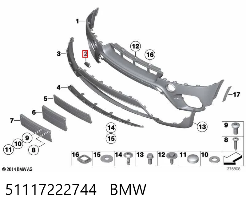 51117222744 BMW Cobertura de parachoques, enganche de remolque, delantera 