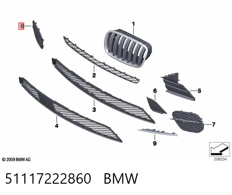 51117222860 BMW Tapa de rejilla de faro antiniebla delantero derecho