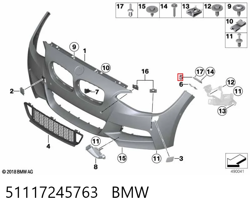 51117245763 BMW Guía del parachoques delantero izquierda