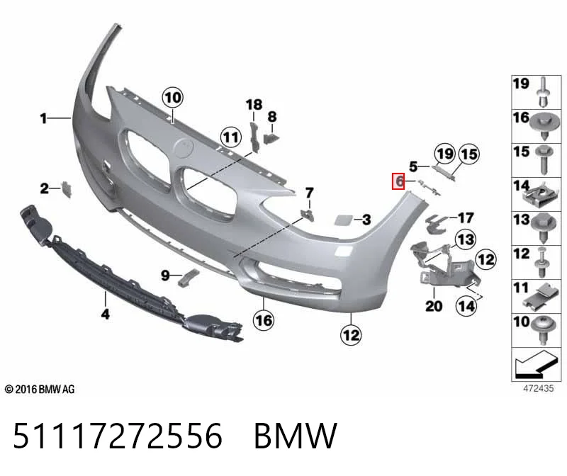 51117272556 BMW Soporte exterior derecho del parachoques delantero