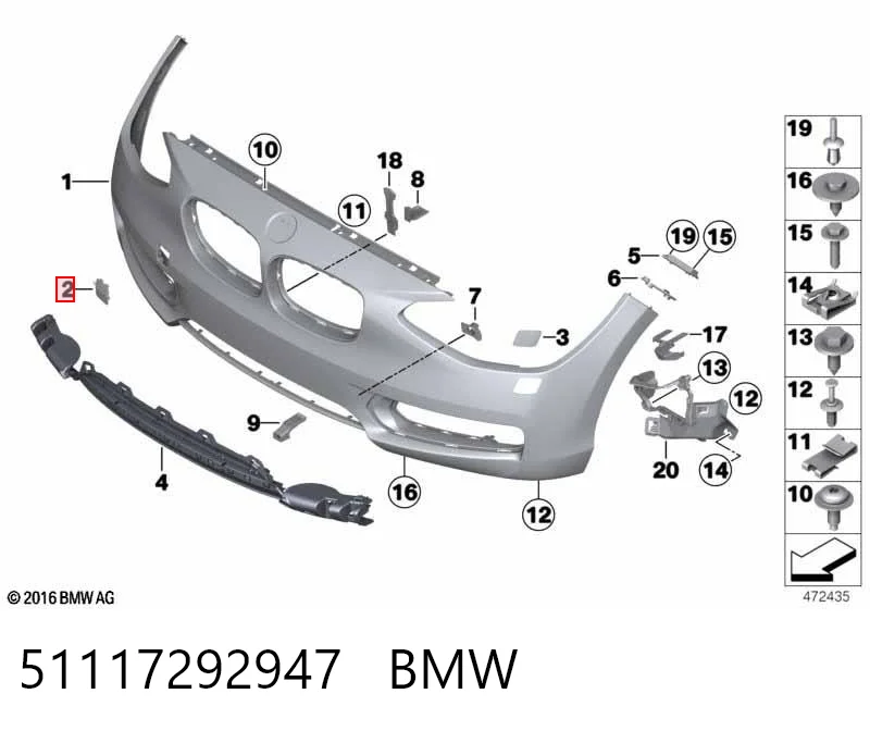 51117292947 BMW Cobertura de parachoques, enganche de remolque, delantera 