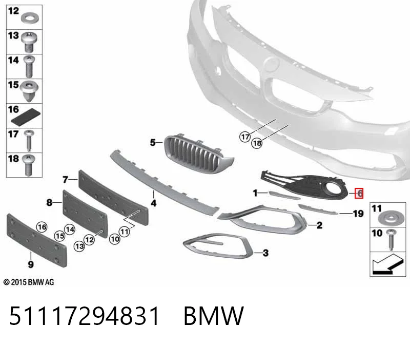 51117294831 BMW Rejilla izquierda del parachoques delantero