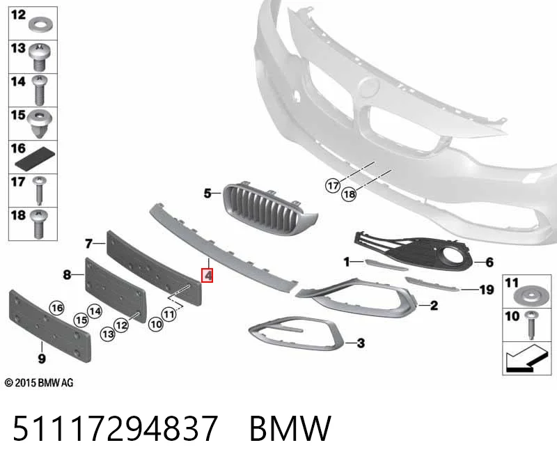 51117294837 BMW Moldura central del parachoques delantero