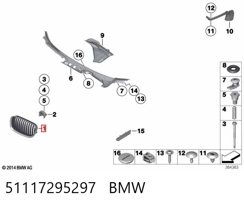 51117295297 BMW Parrilla izquierda del radiador
