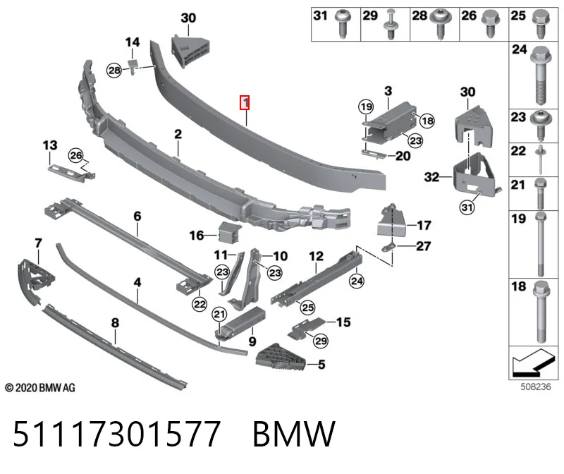 51117301577 BMW Refuerzo parachoque delantero