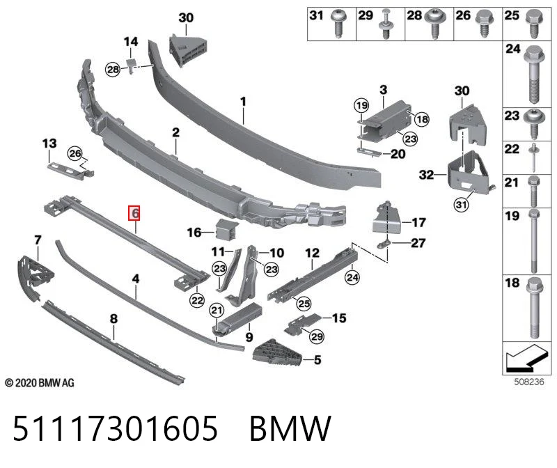 51117301605 BMW Soporte inferior del radiador