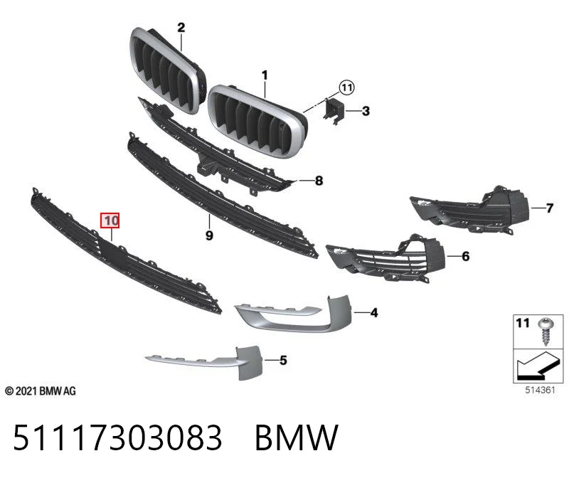 51117303083 BMW Rejilla del parachoques delantero, central