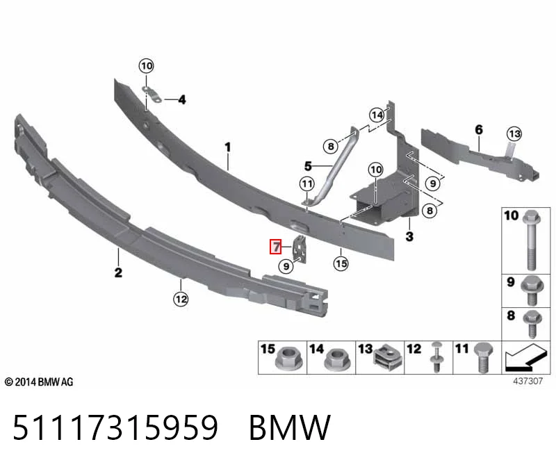51117315959 BMW Soporte del absorbedor del parachoques delantero