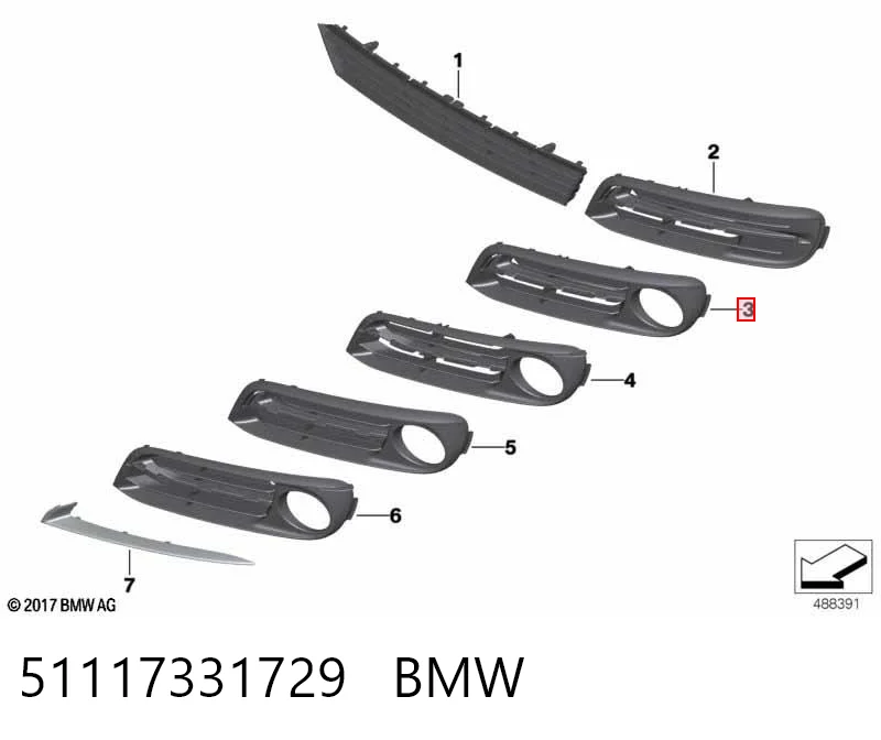 51117331729 BMW Tapa de rejilla de faro antiniebla delantero izquierdo