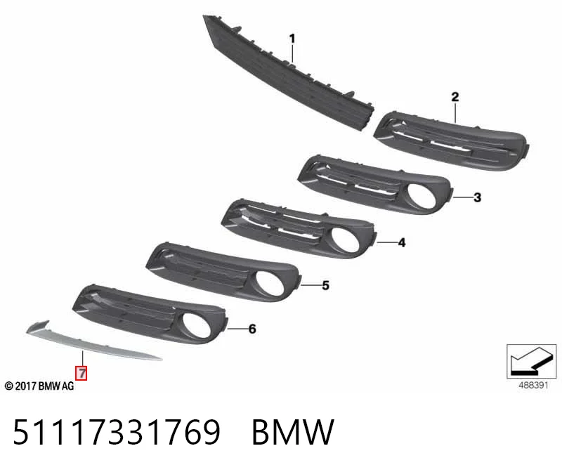 51117331769 BMW Moldura de rejilla de parachoques delantera izquierda
