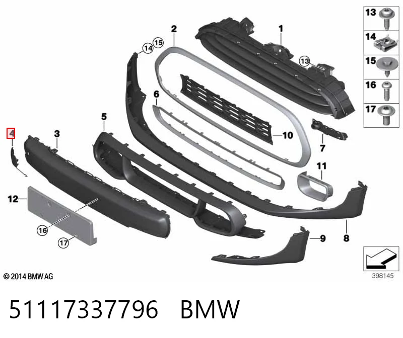 51117337796 BMW Cobertura de parachoques, enganche de remolque, delantera 