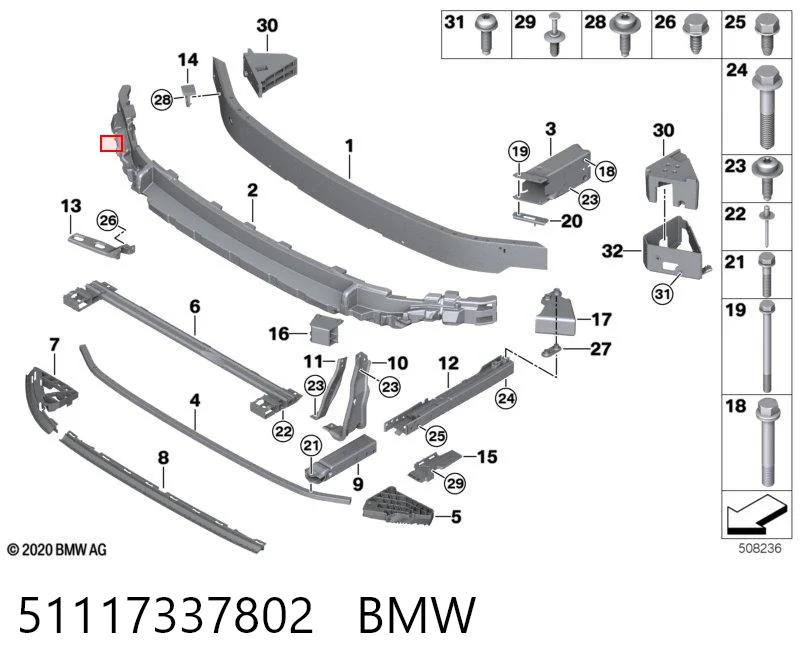 51117337802 BMW Soporte del absorbedor del parachoques delantero