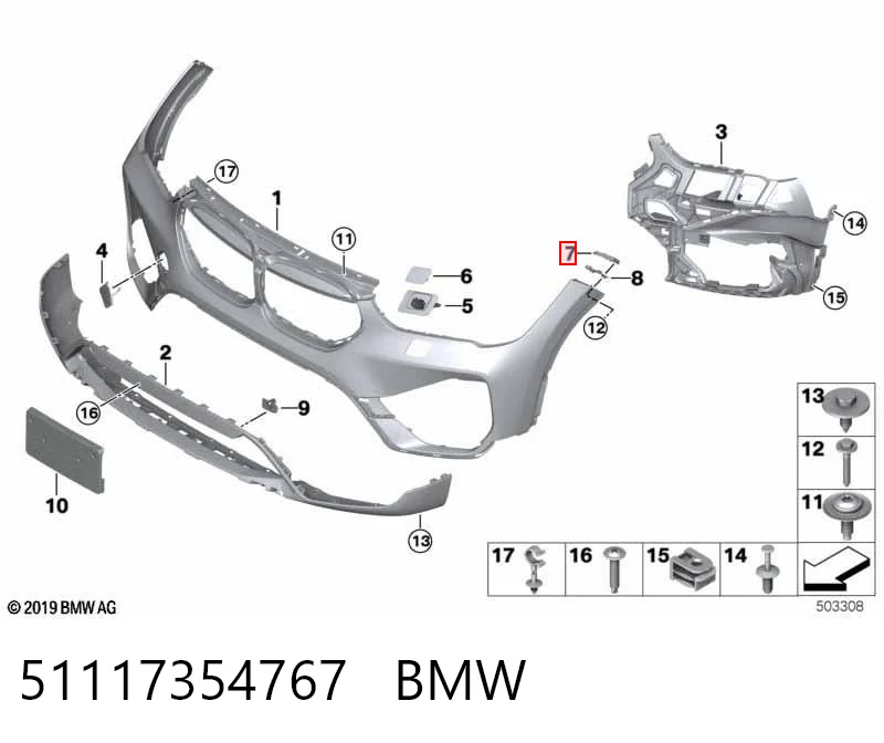 51117354767 BMW Soporte delantero izquierdo para aleta delantera