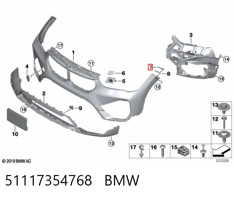 51117354768 BMW Soporte delantero de guardabarros delantero derecho