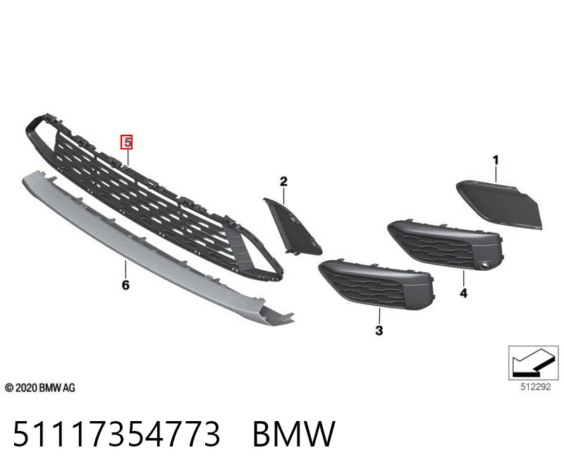 51117354773 BMW Rejilla de ventilación, parachoques delantero, central