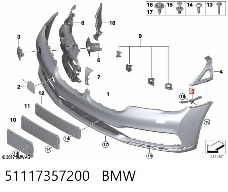 51117357200 BMW Soporte exterior derecho del parachoques delantero