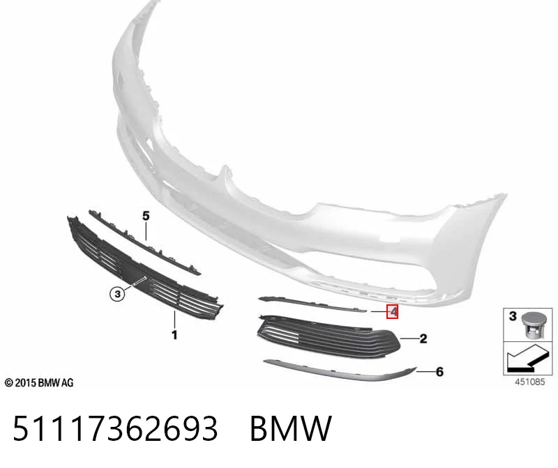 51117362693 BMW Moldura de rejilla de parachoques delantera izquierda