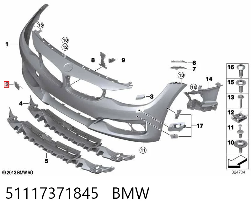 51117371845 BMW Cobertura de parachoques, enganche de remolque, delantera 